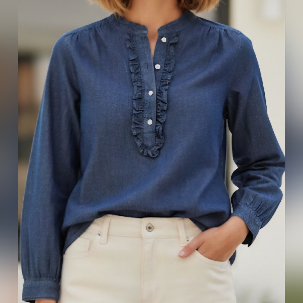 Anne Klein‎ Jeans Dark Wash Y82 Denim2 Long Sleeve Blouse